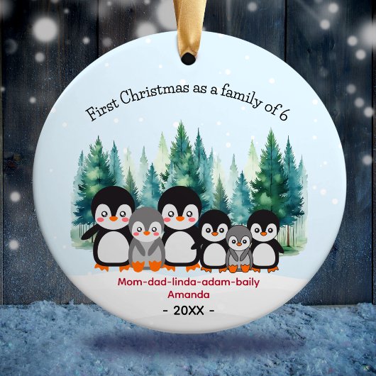 Eerste Kerstmis als familie van 6 pinguïns Keramisch Ornament