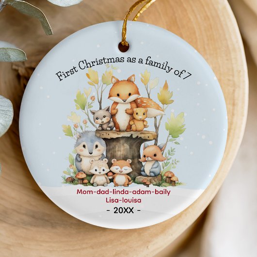 Eerste Kerstmis als familie van 7 schattige vos Keramisch Ornament