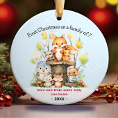 Eerste Kerstmis als familie van 7 schattige vos Keramisch Ornament