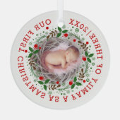 Eerste Kerstmis als familie van drie grote foto's Glas Ornament (Achterkant)