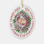 Eerste Kerstmis als familie van drie grote foto's Keramisch Ornament (Rechts)