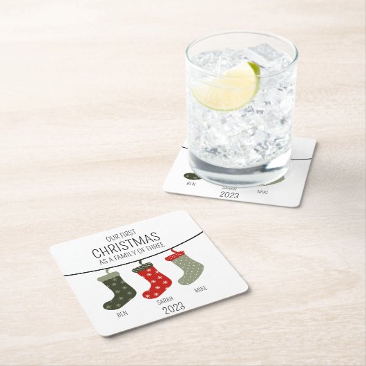 Eerste Kerstmis als familie van drie Kartonnen Onderzetters (Insitu)