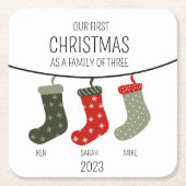 Eerste Kerstmis als familie van drie Kartonnen Onderzetters (Voorkant)