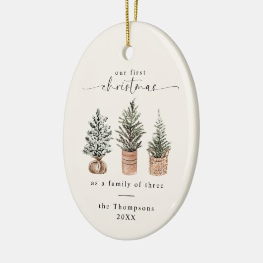 Eerste Kerstmis als familie van drie Keramisch Ornament (Links)