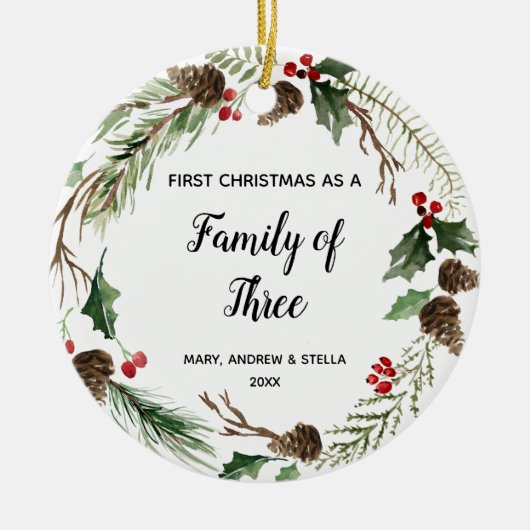 Eerste Kerstmis als familie van drie Keramisch Ornament (Voorkant)