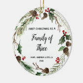 Eerste Kerstmis als familie van drie Keramisch Ornament (Links)