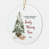 Eerste Kerstmis als familie van drie Keramisch Ornament (Links)