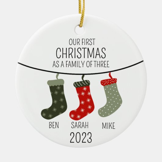 Eerste Kerstmis als familie van drie Keramisch Ornament (Voorkant)