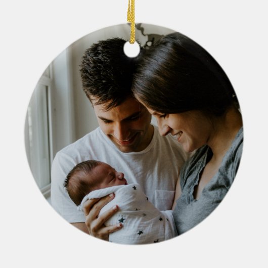 Eerste Kerstmis als familie van drie Keramisch Ornament (Achterkant)