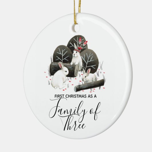 Eerste Kerstmis als familie van drie Keramisch Ornament (Links)