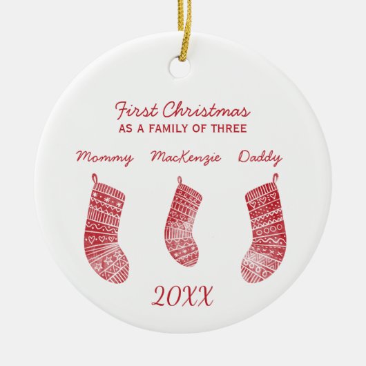 Eerste Kerstmis als familie van drie Keramisch Ornament (Voorkant)