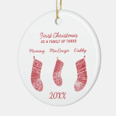 Eerste Kerstmis als familie van drie Keramisch Ornament (Links)