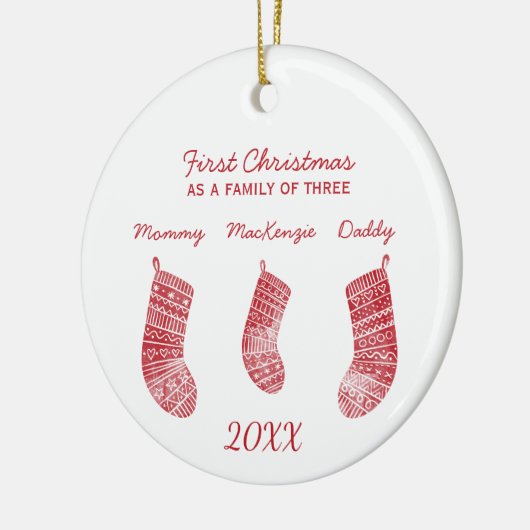 Eerste Kerstmis als familie van drie Keramisch Ornament (Links)