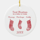 Eerste Kerstmis als familie van drie Keramisch Ornament (Achterkant)