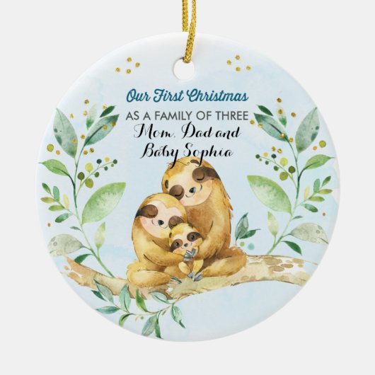 Eerste Kerstmis als Familie van Drie Keramisch Ornament (Voorkant)