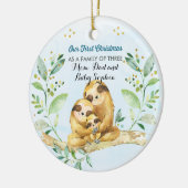 Eerste Kerstmis als Familie van Drie Keramisch Ornament (Links)