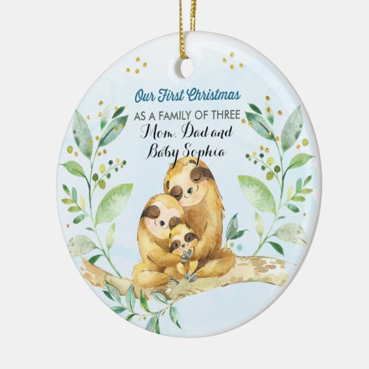 Eerste Kerstmis als Familie van Drie Keramisch Ornament (Links)