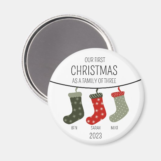 Eerste Kerstmis als familie van drie Magneet (Voorkant / Achterkant)