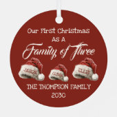 Eerste Kerstmis als familie van drie personen Metalen Ornament (Achterkant)