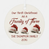 Eerste Kerstmis als familie van drie personen Metalen Ornament (Voorkant)