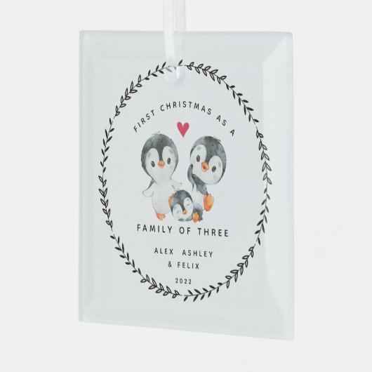 Eerste Kerstmis als familie van drie pinguïns Glas Ornament (Voorkant links)