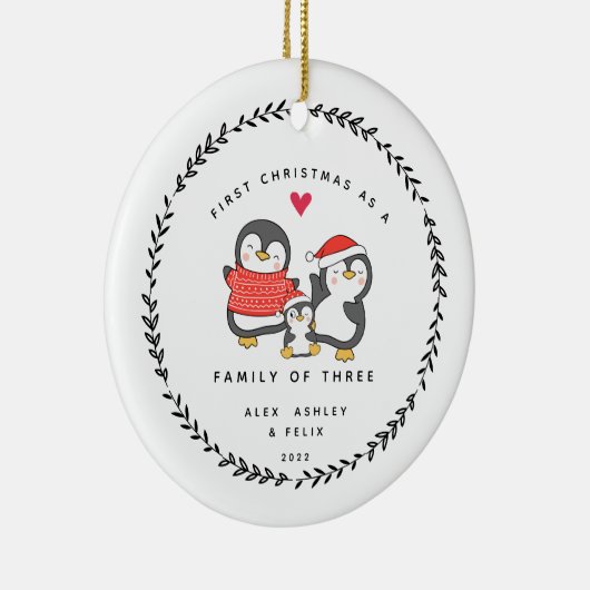 Eerste Kerstmis als familie van drie pinguïns Keramisch Ornament (Rechts)