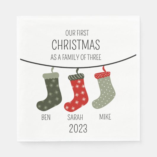 Eerste Kerstmis als familie van drie Servet (Voorkant)