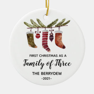 Eerste Kerstmis als familie van drie sieraden Keramisch Ornament
