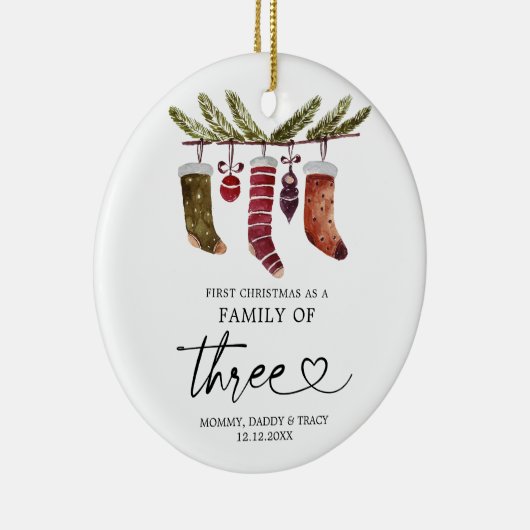 Eerste Kerstmis als familie van drie siercadeautje Keramisch Ornament (Rechts)