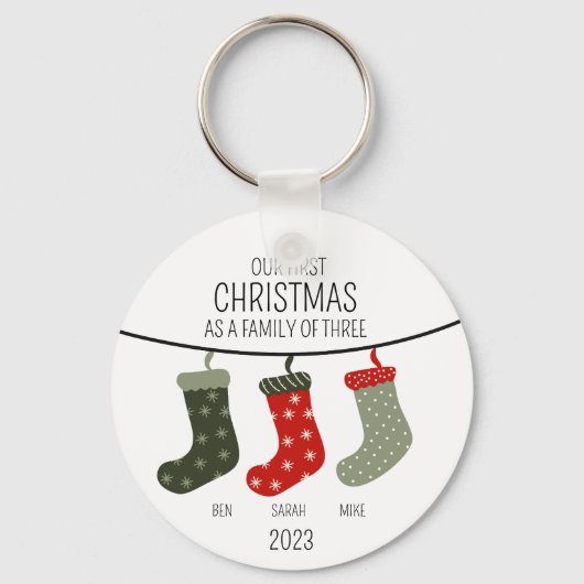 Eerste Kerstmis als familie van drie Sleutelhanger (Voorkant)