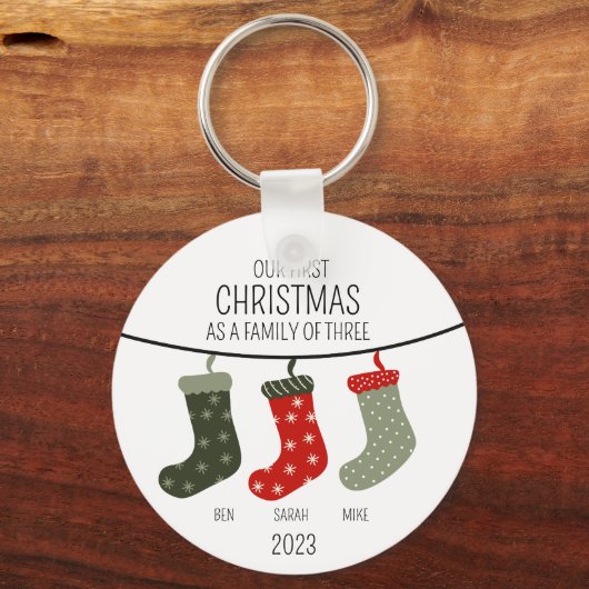 Eerste Kerstmis als familie van drie Sleutelhanger (Voorkant)