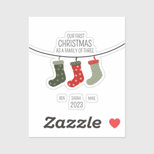 Eerste Kerstmis als familie van drie Sticker (Vel)