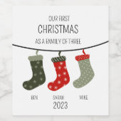 Eerste Kerstmis als familie van drie Wijn Etiket (Enkel label)