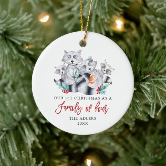 Eerste Kerstmis als familie van vier gepersonalise Keramisch Ornament (Boom)