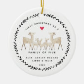 Eerste Kerstmis als familie van vijf jaar geleden Keramisch Ornament (Voorkant)