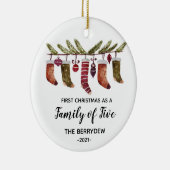 Eerste Kerstmis als familie van vijf sieraden Keramisch Ornament (Rechts)