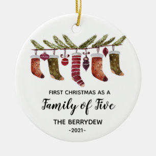 Eerste Kerstmis als familie van vijf sieraden Keramisch Ornament