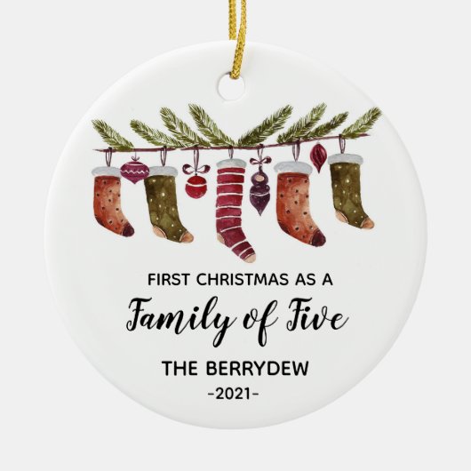 Eerste Kerstmis als familie van vijf sieraden Keramisch Ornament (Voorkant)