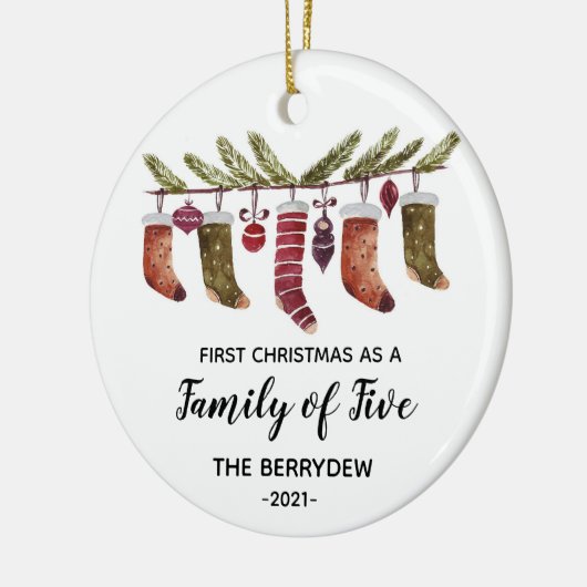 Eerste Kerstmis als familie van vijf sieraden Keramisch Ornament (Links)