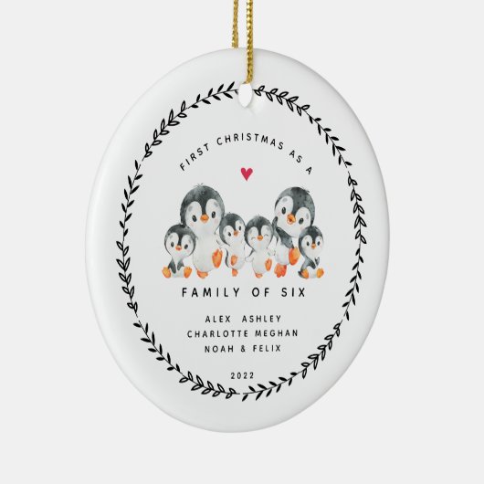 Eerste Kerstmis als familie van zes pinguïns Ceram Keramisch Ornament (Rechts)