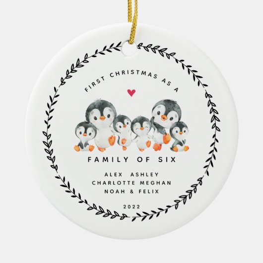 Eerste Kerstmis als familie van zes pinguïns Ceram Keramisch Ornament (Voorkant)
