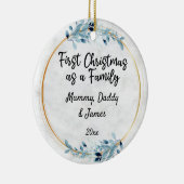 Eerste Kerstmis als Familienaam en Foto Keramisch Ornament (Rechts)