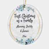 Eerste Kerstmis als Familienaam en Foto Keramisch Ornament (Links)