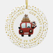 Eerste Kerstmis als foto van de gouden auto van gr Keramisch Ornament (Voorkant)
