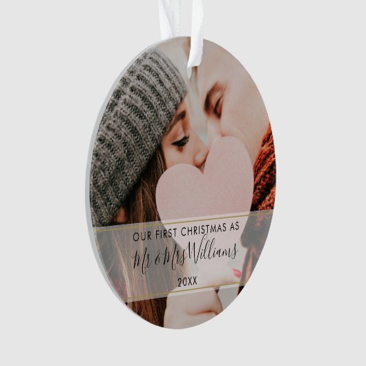 Eerste Kerstmis als foto van de heer & mevrouw 2 Ornament (voorkant)