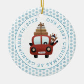 Eerste Kerstmis als foto van grootouders blauw gli Keramisch Ornament (Voorkant)