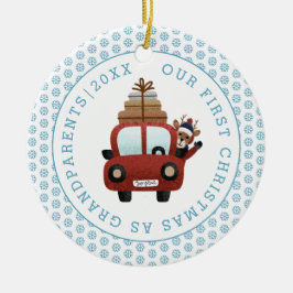 Eerste Kerstmis als foto van grootouders blauw gli Keramisch Ornament