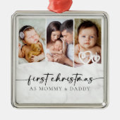 Eerste Kerstmis als foto van mama en papa Marble Metalen Ornament (Voorkant)