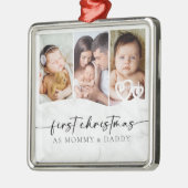 Eerste Kerstmis als foto van mama en papa Marble Metalen Ornament (Links)