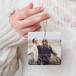 Eerste Kerstmis als foto van mevrouw & mevrouw Mod Keramisch Ornament